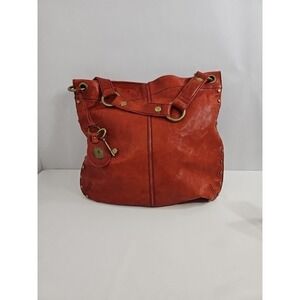 Fossil Long Live Vintage Hobo Burnt Orange Leather Brass Studded